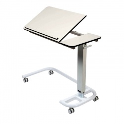 Sunflower Medical White Over Bed Table with C-Shaped Base and Compact Grade Laminate Tilting Top with 1 Raised Lip