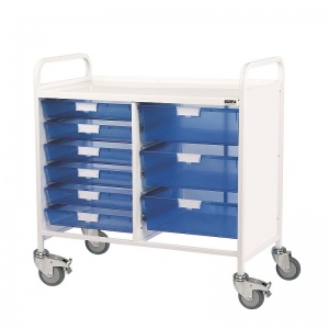 Sunflower Medical Vista 100 Double-Column Storage Trolley with Six Single and Three Double-Depth Blue Trays