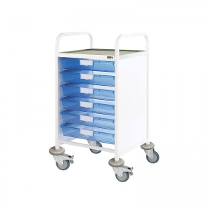 Sunflower Medical Vista 50 Standard Level Clinical Procedure Trolley with 6 Single-Depth Blue Trays