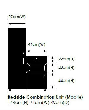Dimensions for Sunflower Medical Left-Hand Wardrobe and Cabinet Unit